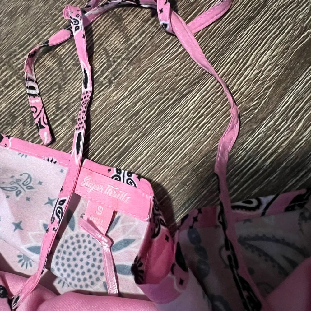 Sugar Thrillz Pink Bandana Halter Top and Denim Skirt Set